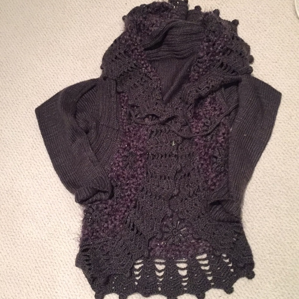 Lurex metallic S shawl collar sweater grey